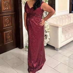Christina Wu Burgundy Sequin Maxi Dress
